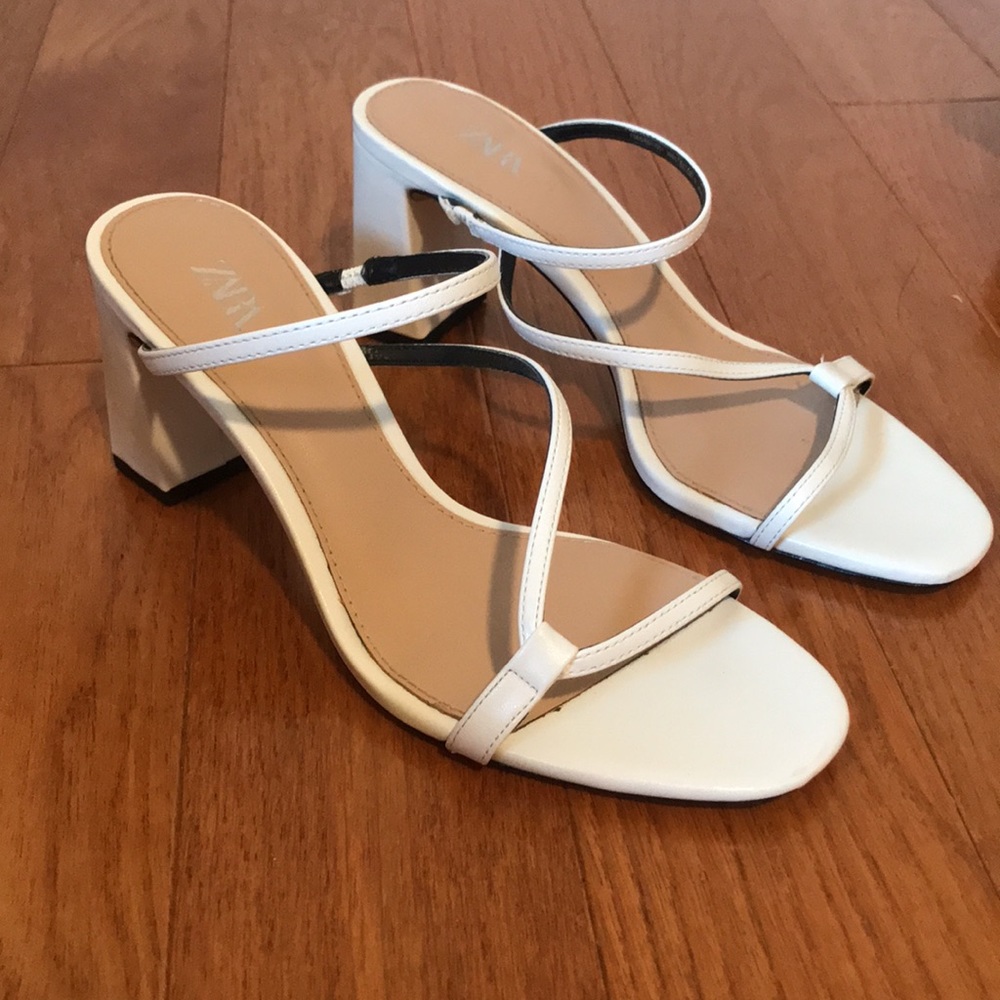 Zara White Heeled Sandals 37